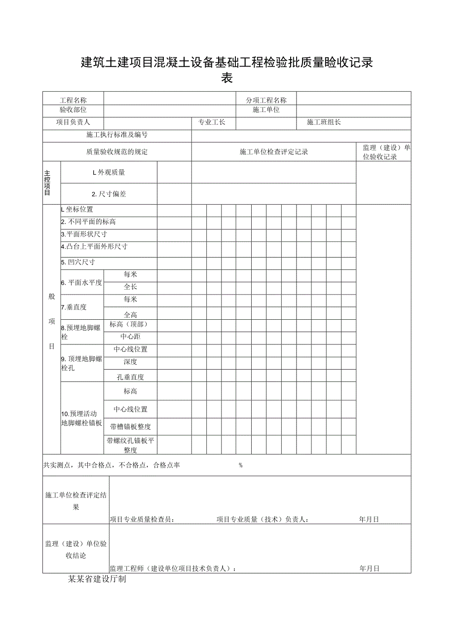 建筑土建项目混凝土设备基础工程检验批质量验收记录表.docx_第1页