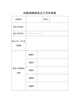 后勤保障部亮点工作申报表.docx
