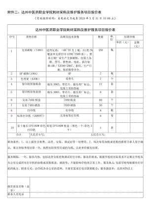 达州中医药职业学院耗材采购及维护服务项目报价表.docx