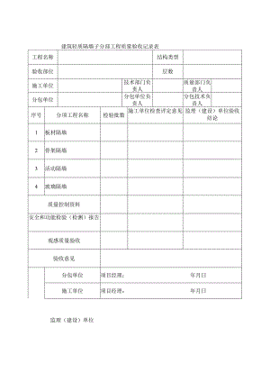 建筑轻质隔墙子分部工程质量验收记录表.docx
