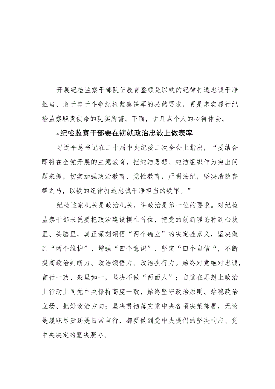 2023年纪检监察干部队伍教育整顿心得体会发言提纲两篇模板.docx_第3页