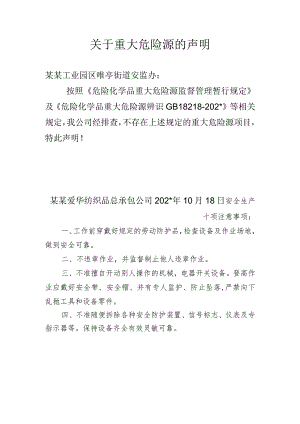 关于重大危险源的声明.docx