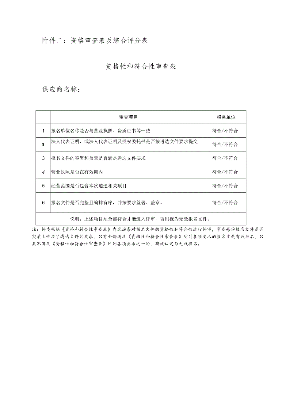 资格审查表及综合评分表资格性和符合性审查表供应商名称.docx_第1页