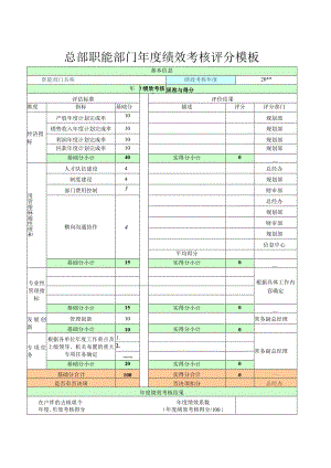 某公司总部职能部门年度绩效考核评分模板.docx