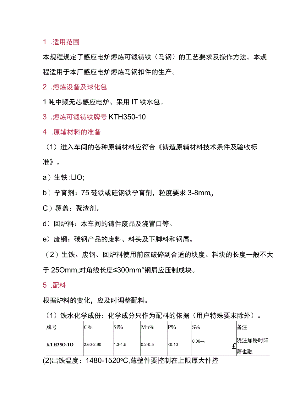 可锻铸铁熔炼浇注、工艺规范.docx_第1页