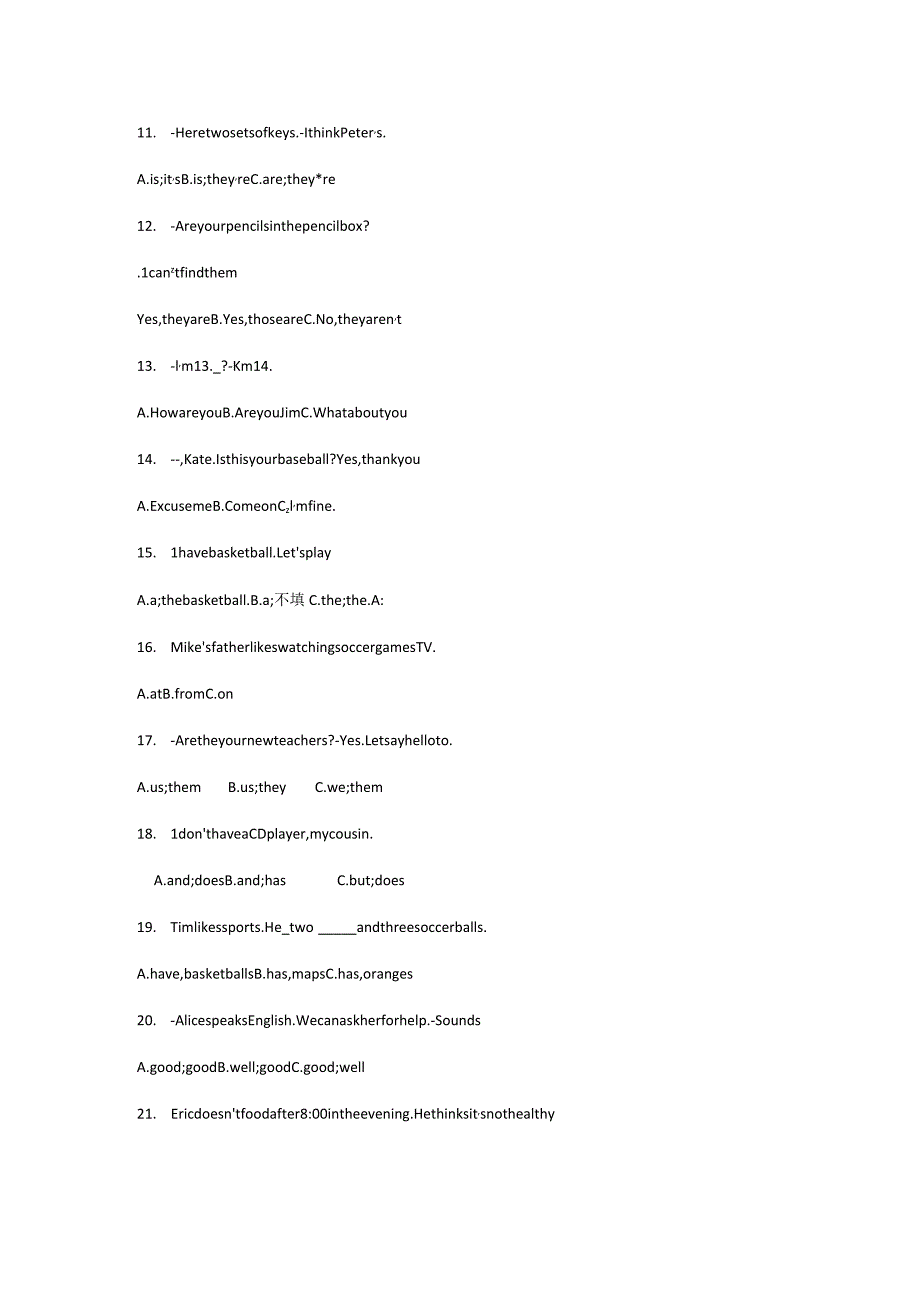 初中七年级上册期末重点语法词汇复习练习.docx_第2页