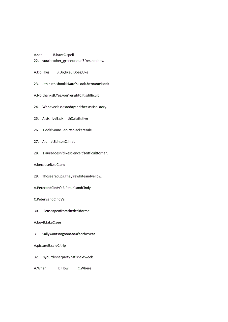 初中七年级上册期末重点语法词汇复习练习.docx_第3页