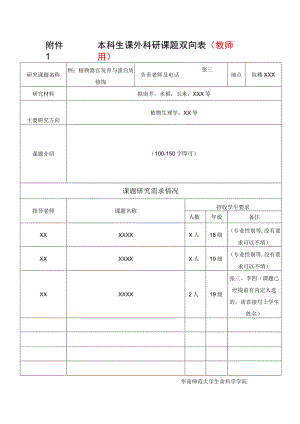 本科生课外科研课题双向表教师用.docx