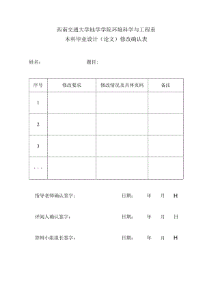 西南交通大学地学学院环境科学与工程系本科毕业设计论文修改确认表.docx