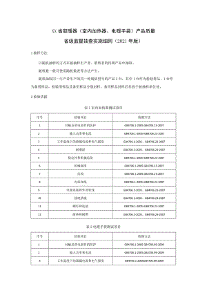 取暖器（室内加热器、电暖手袋）产品质量省级监督抽查实施细则（2021年版）.docx