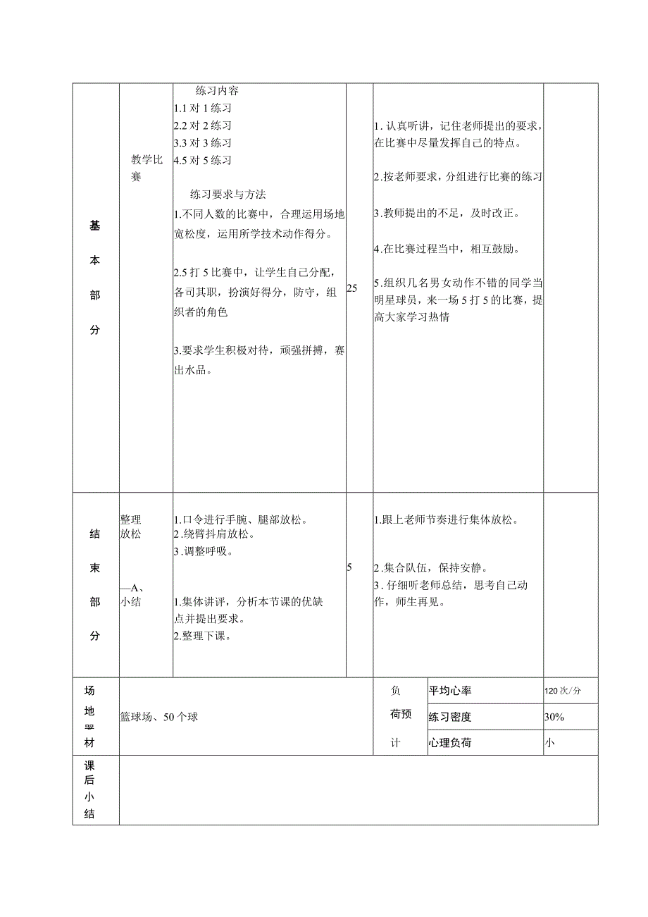 初一篮球教学比赛体育课时计划.docx_第2页