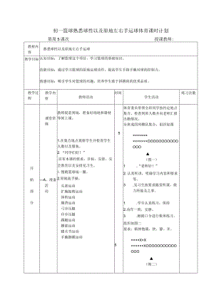初一篮球熟悉球性以及原地左右手运球体育课时计划.docx