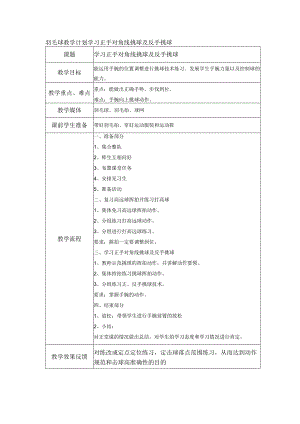 羽毛球教学计划学习正手对角线挑球及反手挑球.docx