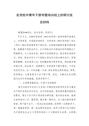在党校中青年干部专题培训班上的研讨发言材料.docx