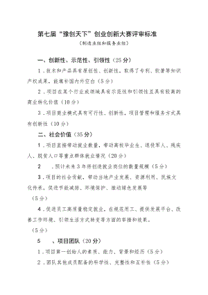 第七届“豫创天下”创业创新大赛评审标准.docx