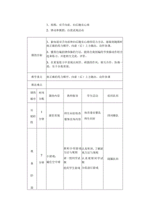 中小学足球双手向前及向后抛实心球教案.docx