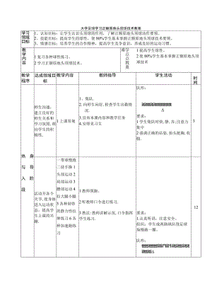 大学足球学习正额原地头顶球技术教案.docx