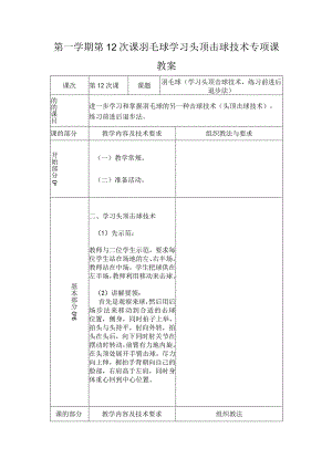 第一学期第12次课羽毛球学习头顶击球技术专项课教案.docx