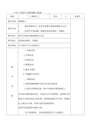 小学三年级乒乓球球感练习教案.docx