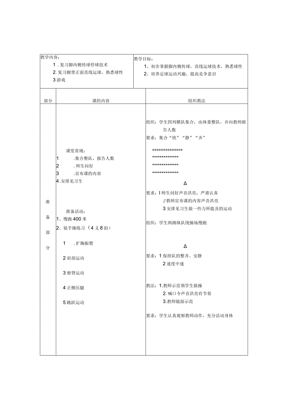 足球第5次课复习脚背正面直线运球熟悉球性教案.docx_第1页