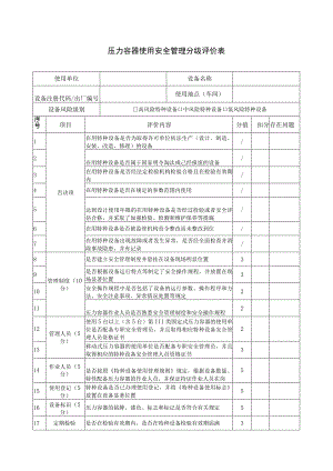 压力容器使用安全管理分级评价表.docx