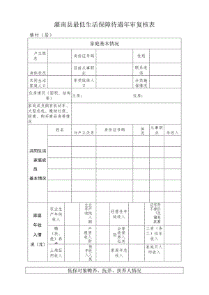 灌南县最低生活保障待遇年审复核表镇村居.docx