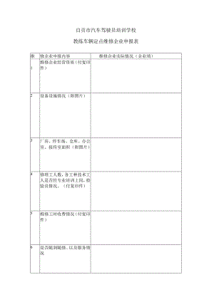 自贡市汽车驾驶员培训学校教练车辆定点维修企业申报表.docx