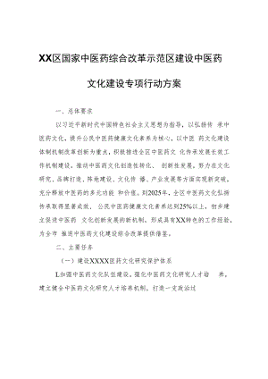 XX区国家中医药综合改革示范区建设中医药文化建设专项行动方案.docx