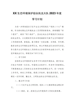 XX生态环境保护综合执法大队2023年度学习计划.docx