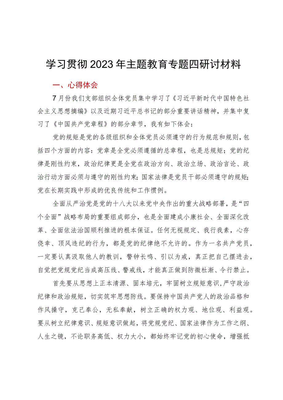 学习贯彻2023年主题教育专题四研讨材料.docx_第1页