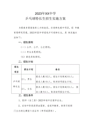 2023年XX中学乒乓球特长生招生实施方案.docx