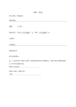 投标一览表31（2023年）.docx
