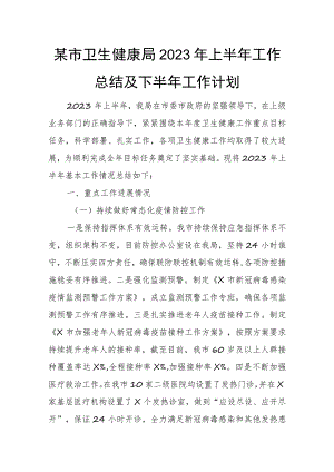 某市卫生健康局2023年上半年工作总结及下半年工作计划.docx
