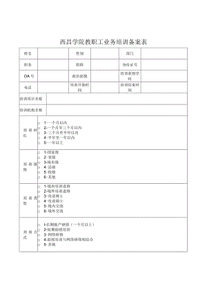 西昌学院教职工业务培训备案表.docx