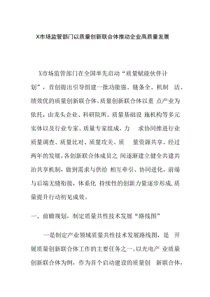 X市场监管部门以质量创新联合体推动企业高质量发展.docx