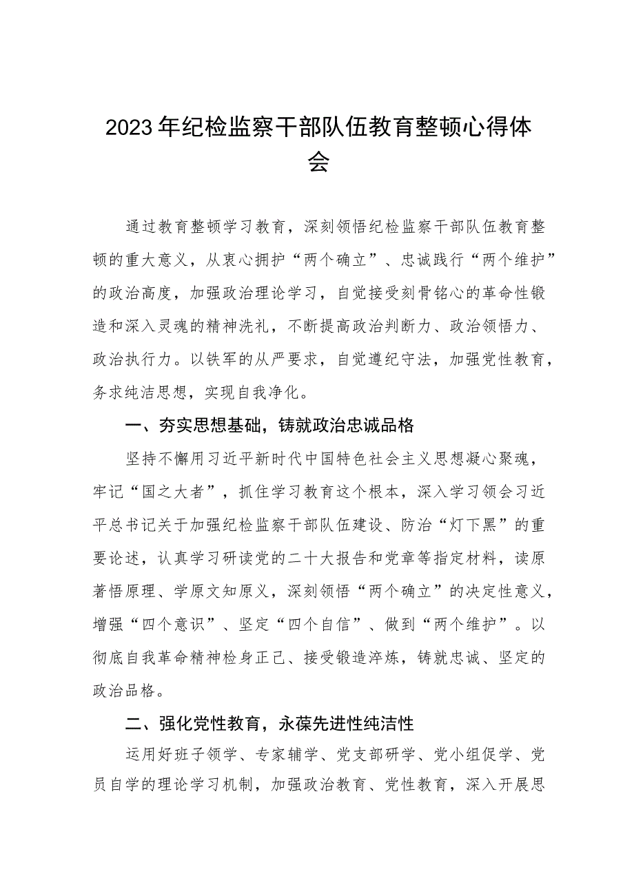 关于2023年纪检监察干部队伍教育整顿活动心得体会十四篇.docx_第1页