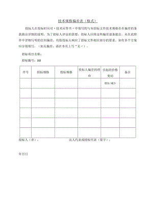 技术规格偏差表（格式）(2023年).docx