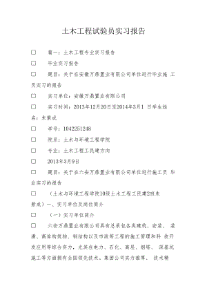 土木工程实验员实习报告.docx