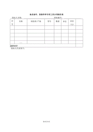 备品备件、易损件和专用工具分项报价表(2023年).docx