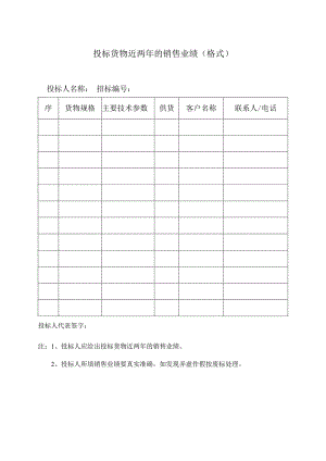 投标货物近两年的销售业绩（格式）21(2023年).docx