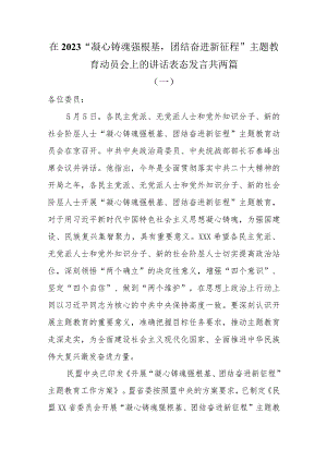 在2023“凝心铸魂强根基团结奋进新征程”主题教育动员会上的讲话表态发言共两篇.docx
