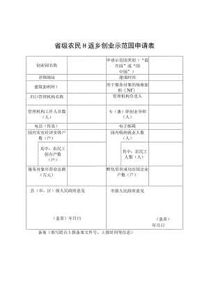 省级农民工返乡创业示范园申请表.docx
