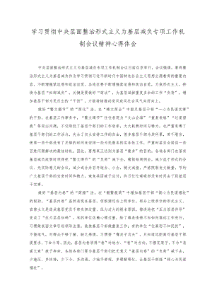 2023年学习贯彻中央层面整治形式主义为基层减负专项工作机制会议精神心得体会感悟.docx