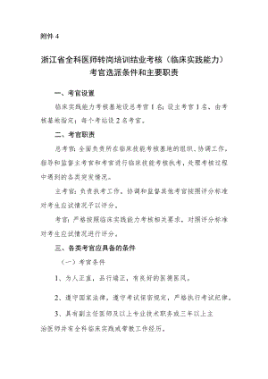 浙江省全科医师转岗培训结业考核（临床实践能力）考官选派条件和主要职责.docx