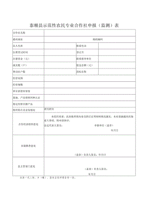 泰顺县示范性农民专业合作社申报监测表.docx
