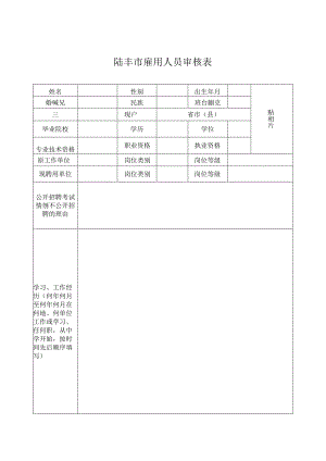 陆丰市雇用人员审核表.docx