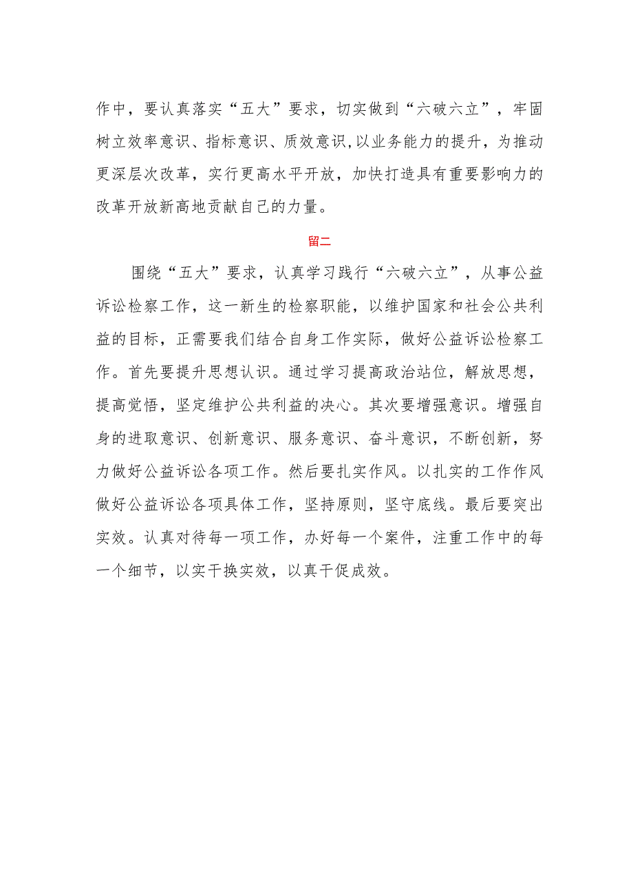 检察院干警围绕“五大”要求、“六破六立”大讨论心得体会三篇.docx_第2页