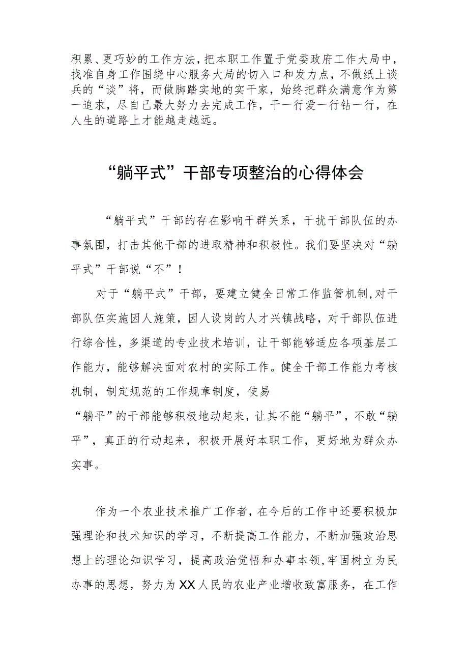 2023乡镇“躺平式”干部专项整治的心得体会四篇.docx_第2页