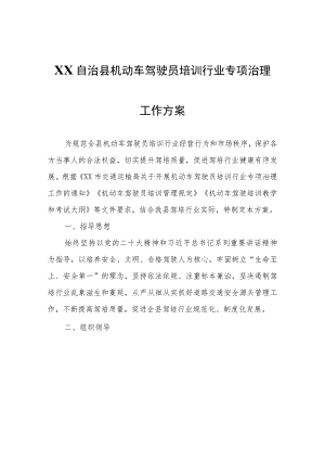 XX自治县机动车驾驶员培训行业专项治理工作方案.docx