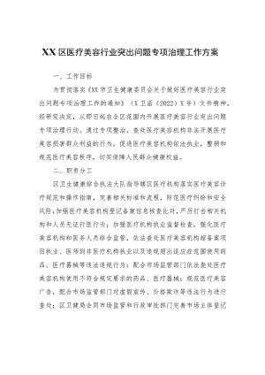 XX区医疗美容行业突出问题专项治理工作方案.docx